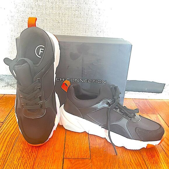 NIB French Connection Black Riley Chunky Sporty Lace-up Sneakers Size 8 - Picture 1 of 8